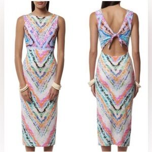 Mara Hoffman Rainbow Bodycon Sleeveless Midi Dress M Swim Open Tie Back